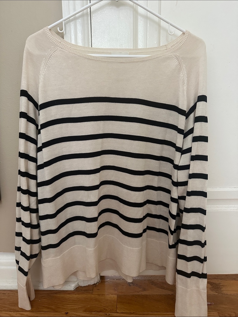 H&M Cream and Black Striped Boatneck Sweater
